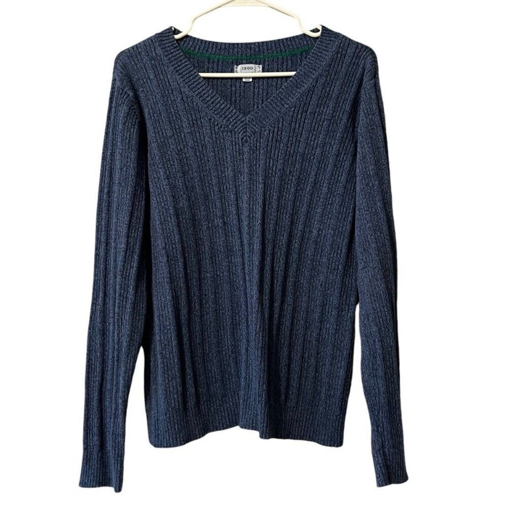 IZOD Women's Long Sleeve Blue V Neck Sweater Size XL Preppy Designer Classic